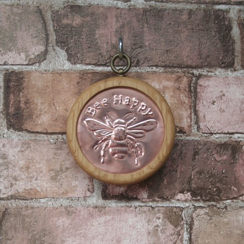 Small Pendant - Bee Happy - Copper/Oak